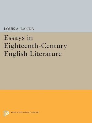 cover image of Essays in Eighteenth-Century English Literature